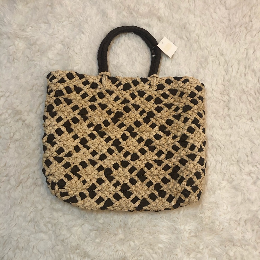 NWT Large Braided Straw Tote Bag